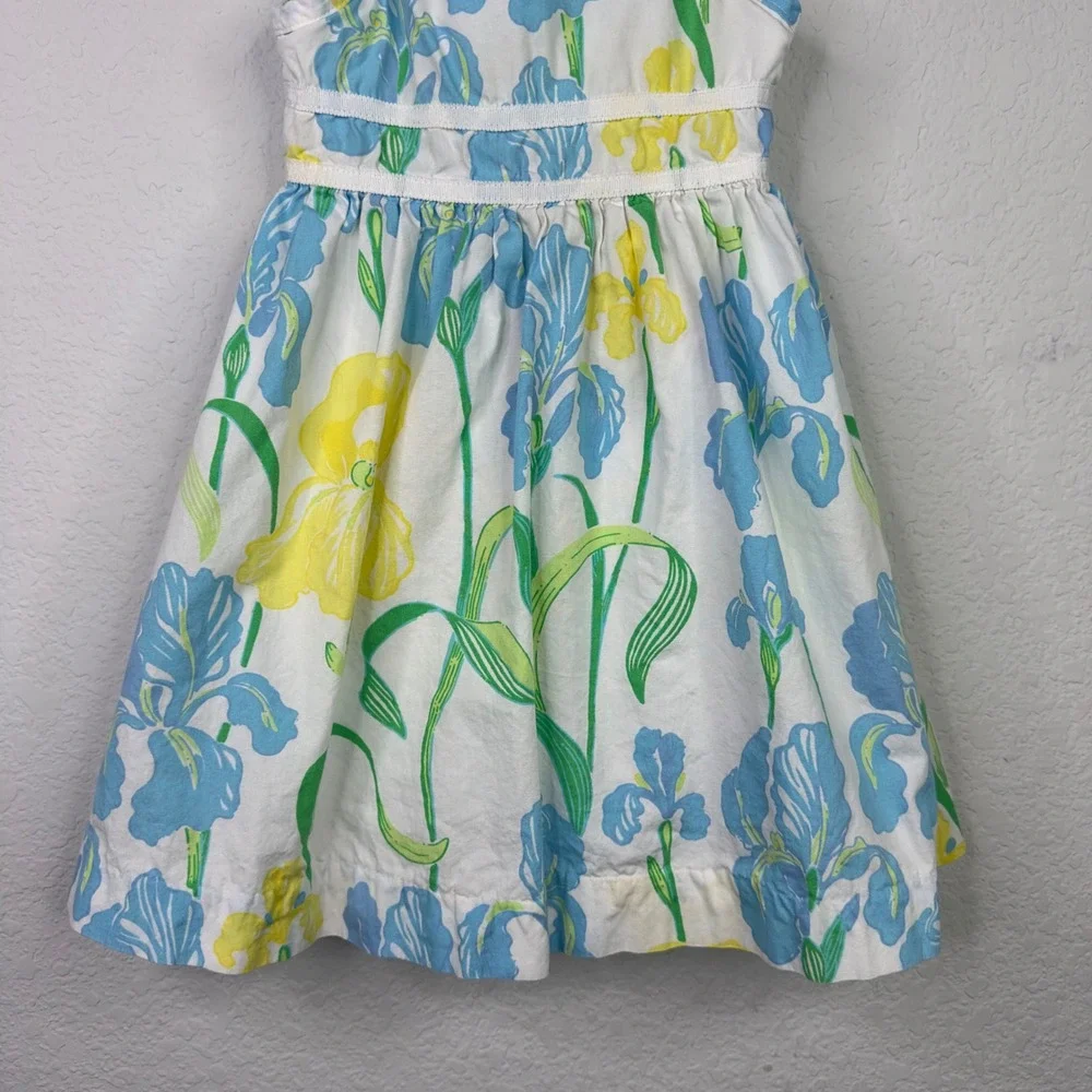 Lilly Pulitzer Bloomin Irises Dress Kid 2T Blue Yellow Floral Sleeveless Coastal
